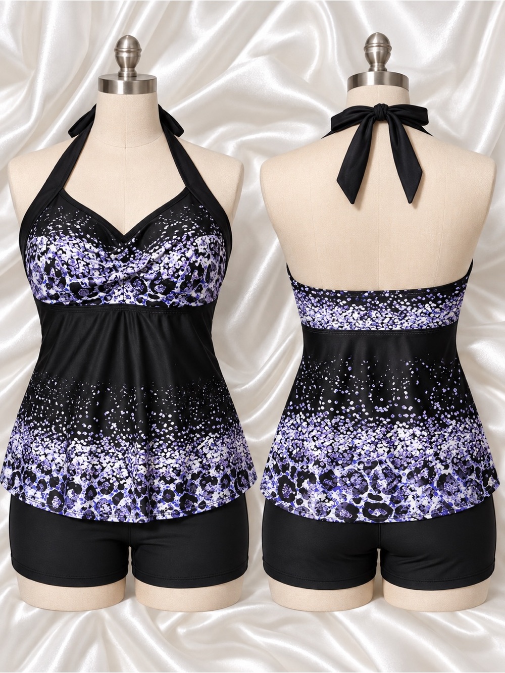 Halter Tankini with Purple Leopard Ombre - Women Swim 16